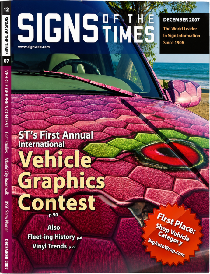 Signs of the Times magazine, December 2007 — BigAutoWrap First Place, Shop Vehicle category